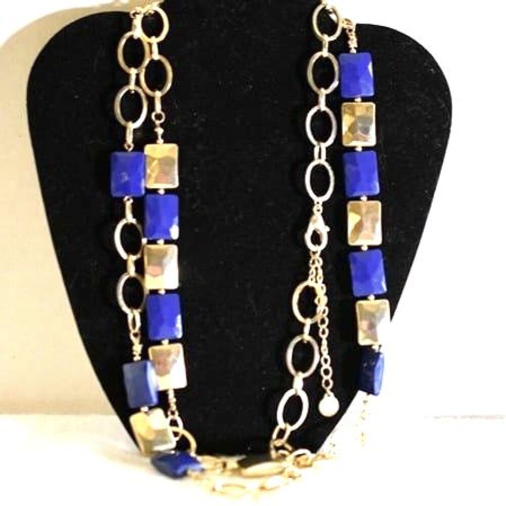 Vivance Signed Boho Chic Gold/Blue 30 inch Lobster Claw Clasp Necklace